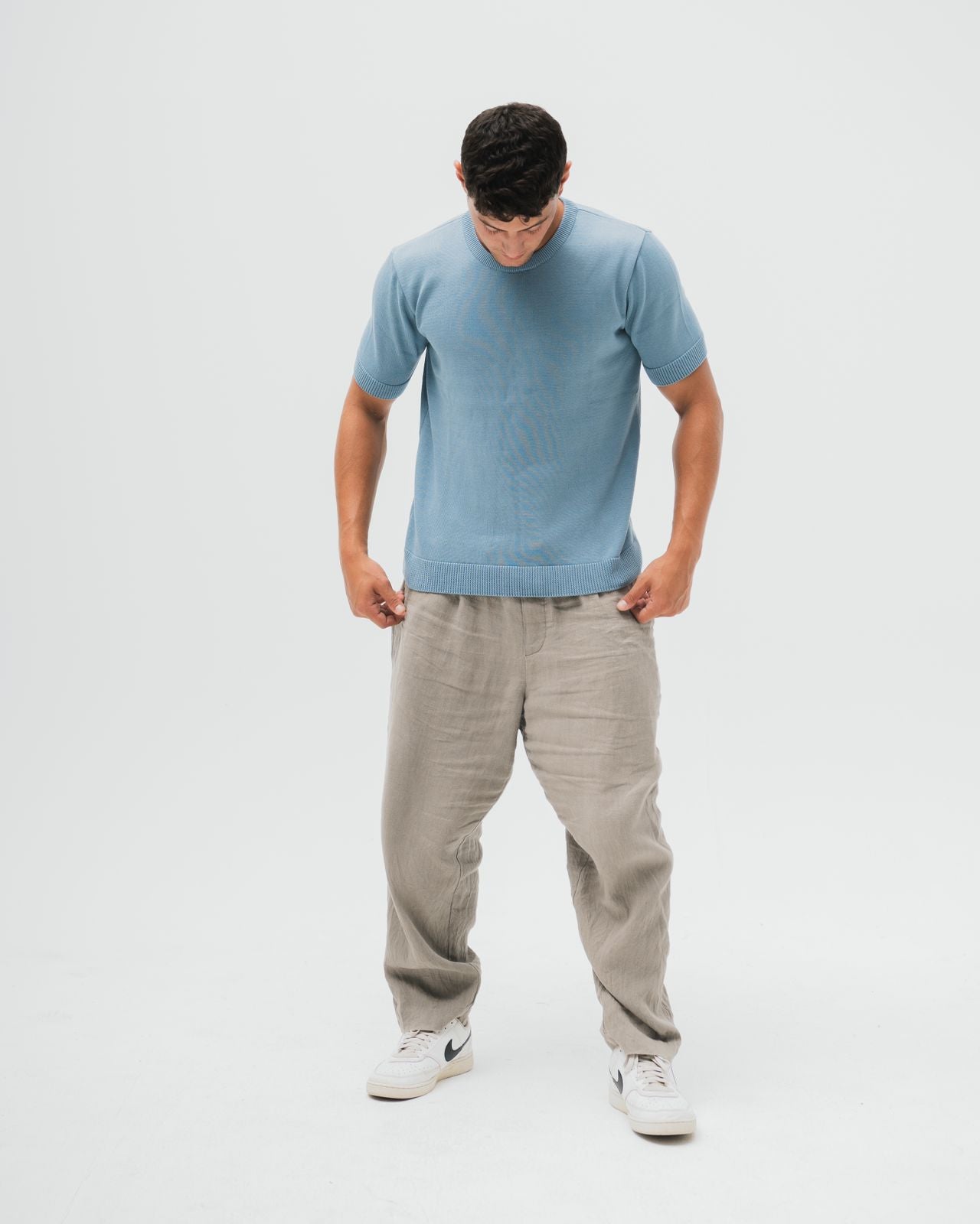 TakeOver Blue Grey Basic Knit Tee