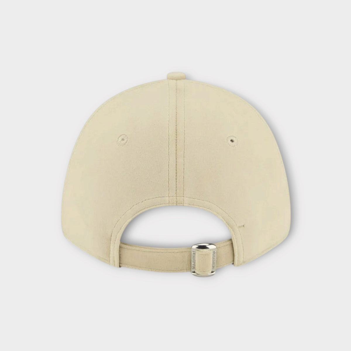 Drop New Era WMNS 9Forty cap in light beige leather with an adjustable silver metal buckle strap back view
