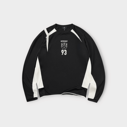 Drop Represent Star Football long sleeve shirt in jet black with white side panels and graphic print on chest