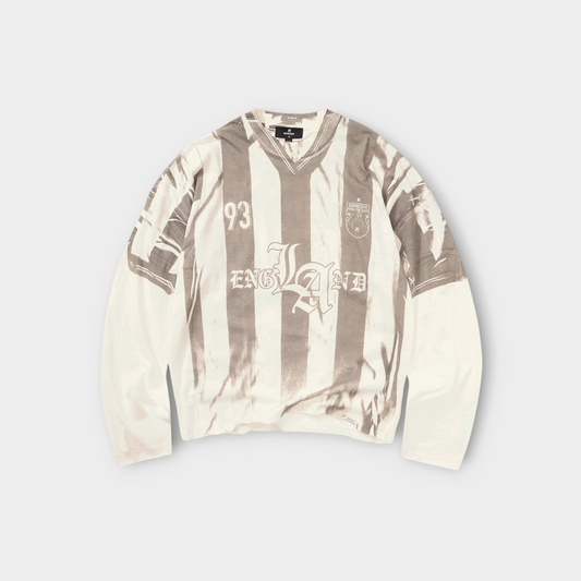 Drop Represent long sleeve football top in white with grey striped print and England graphic detail