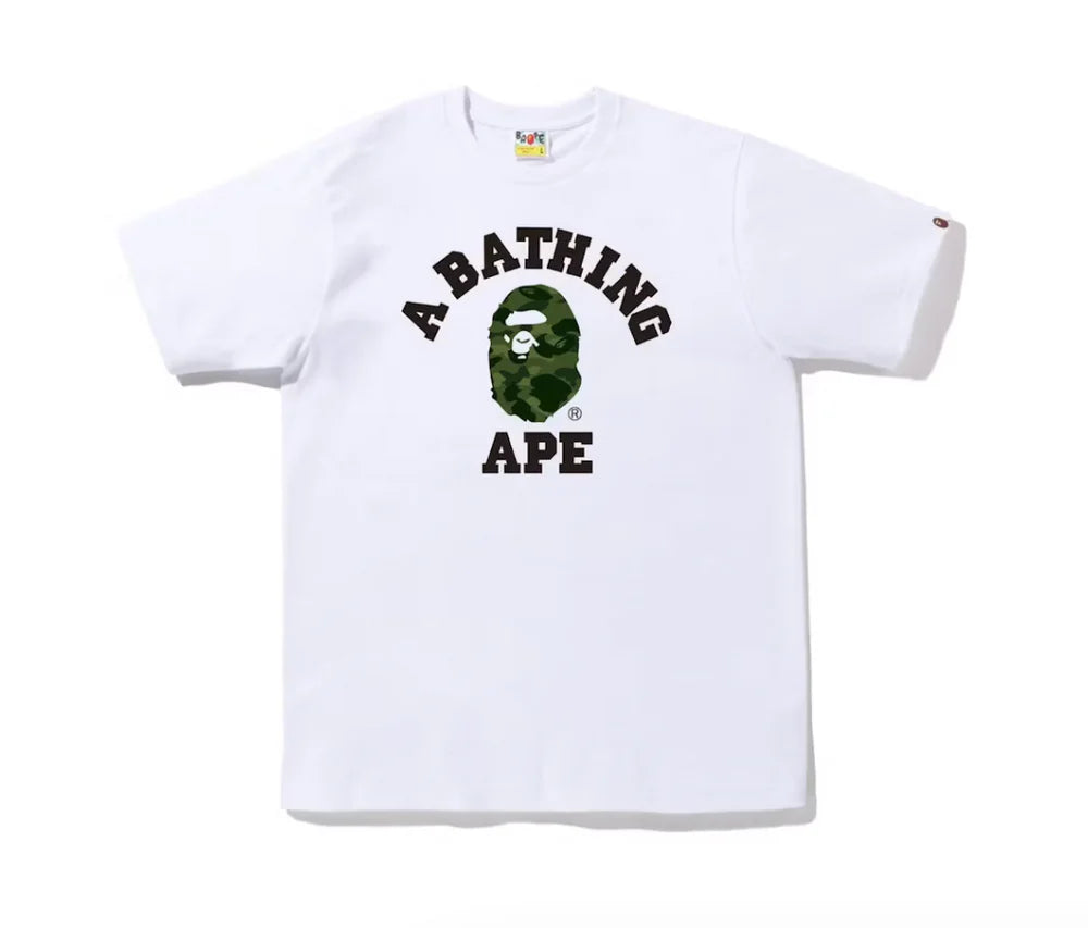 Bape College Tee White Green Camo T-Shirt