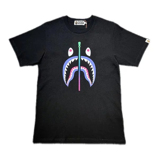 BAPE ABC Purple Shark Rainbow Zip Black T-Shirt