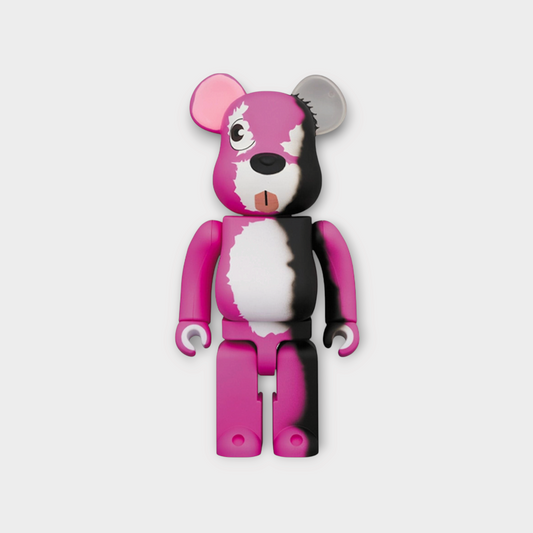 Drop Bearbrick Breaking Bad Pink Bear 1000% collectible figure with a split pink and black distressed design.