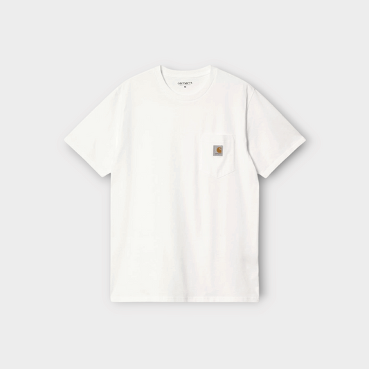 Drop Carhartt WIP short sleeve white cotton t-shirt with a chest pocket and logo patch