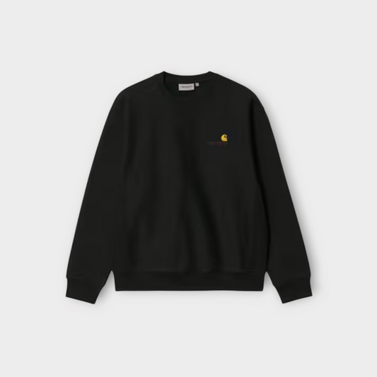 Drop Carhartt WIP American Script black crewneck sweatshirt with embroidered logo on the chest