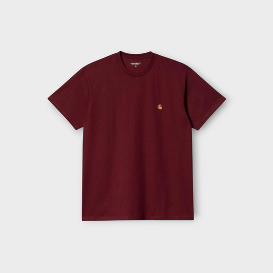 Drop Carhartt WIP short sleeve red cotton t-shirt with a small gold logo embroidery on the chest