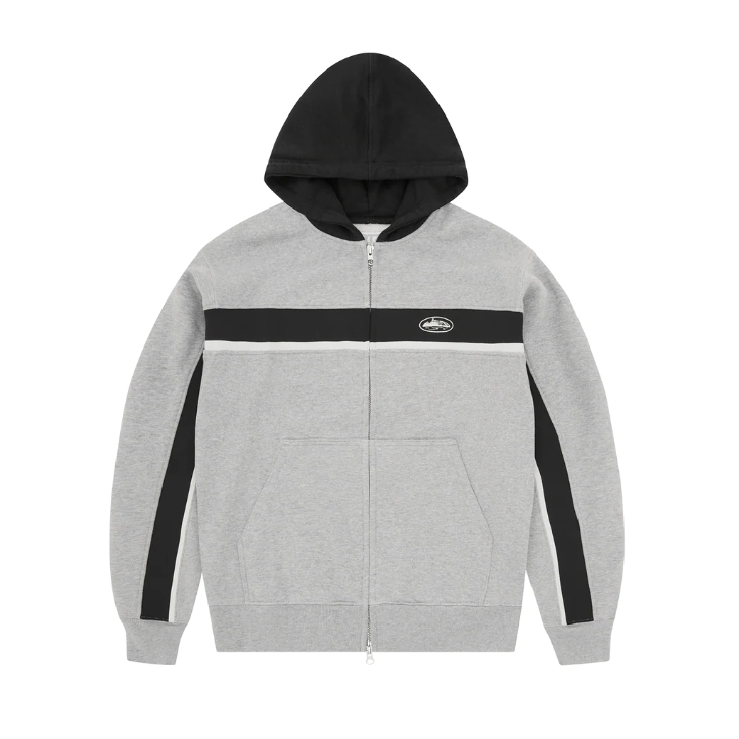 Corteiz Ribbed Sporteiz Heather Grey Zip Up Hoodie