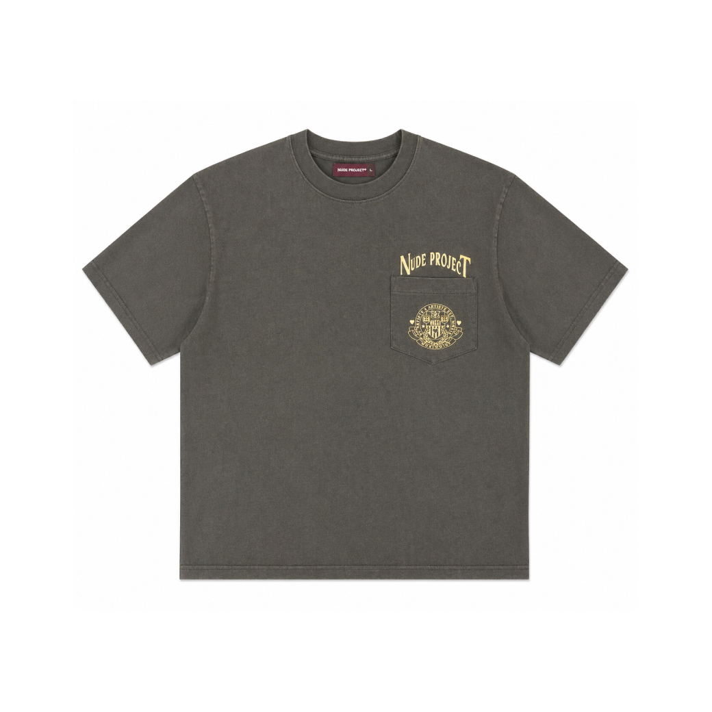 Nude Project Pocket Crest T-Shirt Washed Charcoal