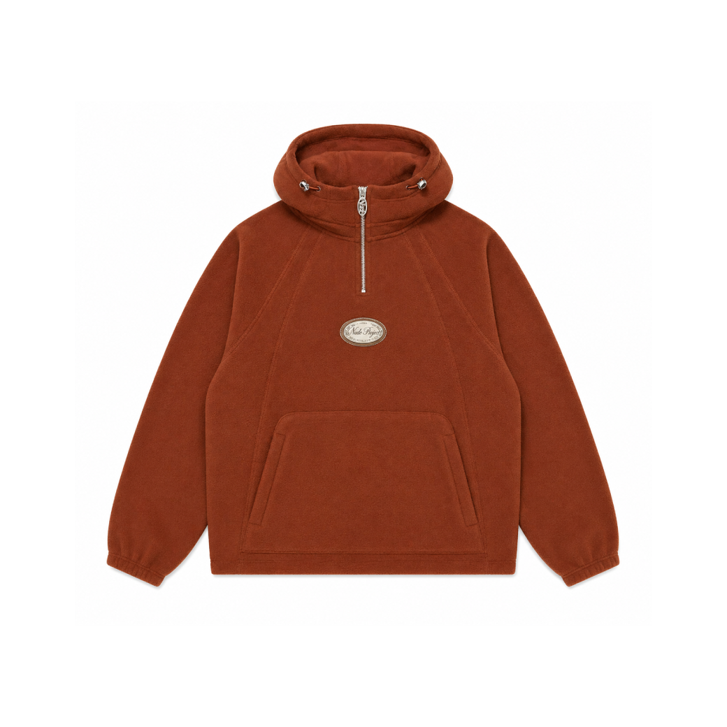 Nude Project Polar Fleece Half Zip Hoodie Rust Brown