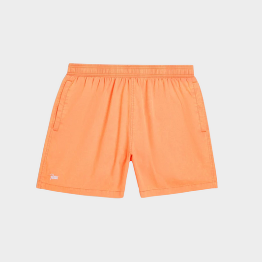 Drop Patta Basic acid wash swim shorts in melon orange with an elastic waistband and small logo detail.
