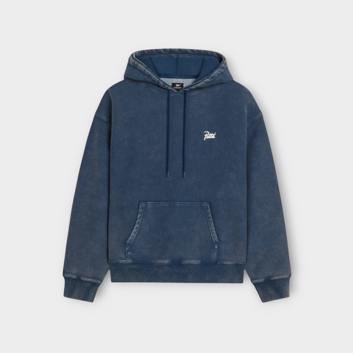 Patta Classic Acid Washed Hooded Sweater Estate Blue