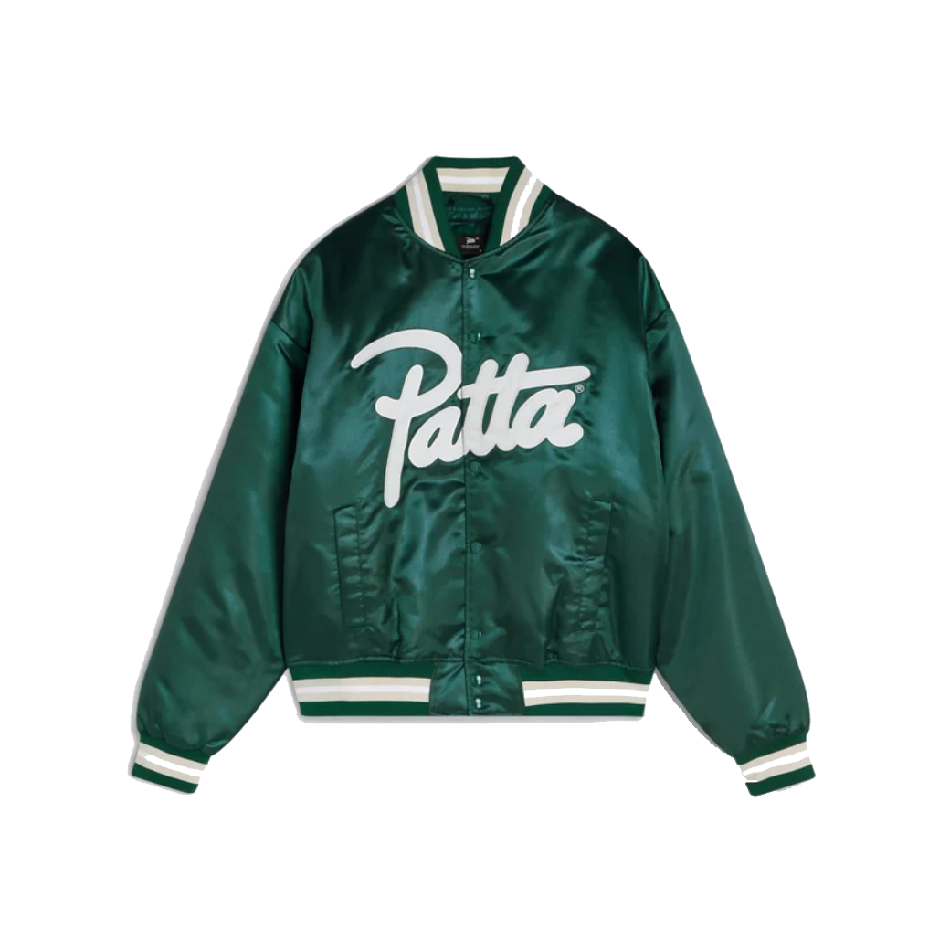 Patta Script Logo Satin Varsity Jacket Bistro Green