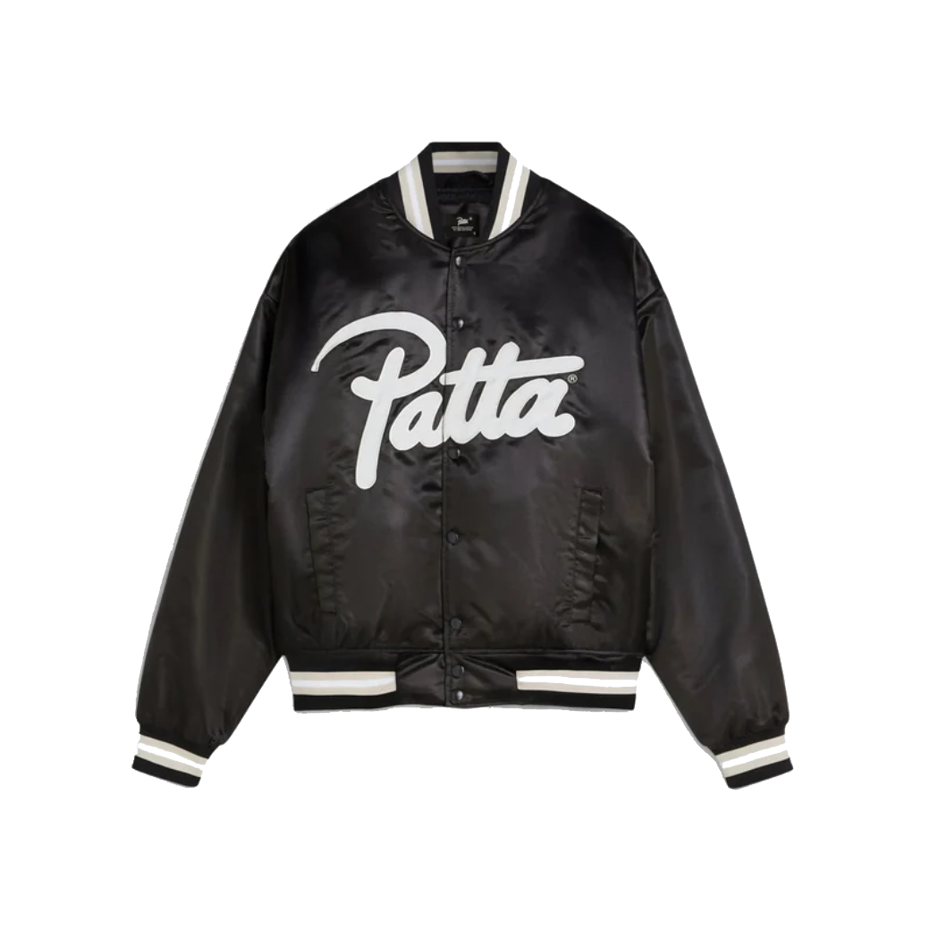 Patta Script Logo Satin Varsity Jacket Black