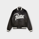 Patta Script Logo Satin Varsity Jacket Black