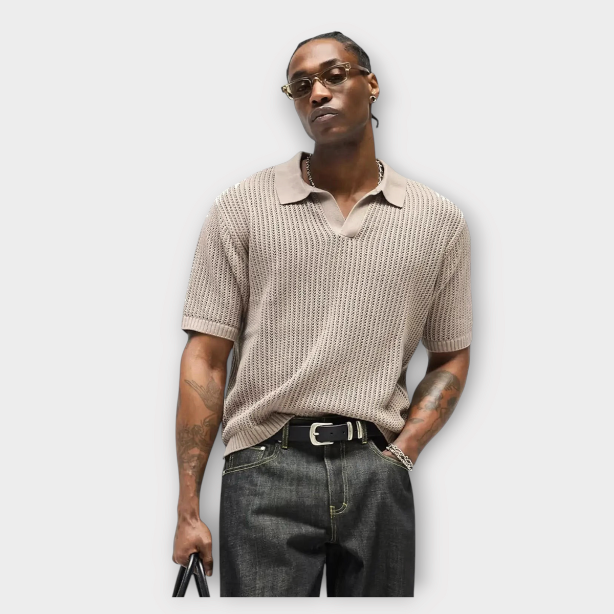 Represent Beverly Knit Polo Vintage Khaki, view 3