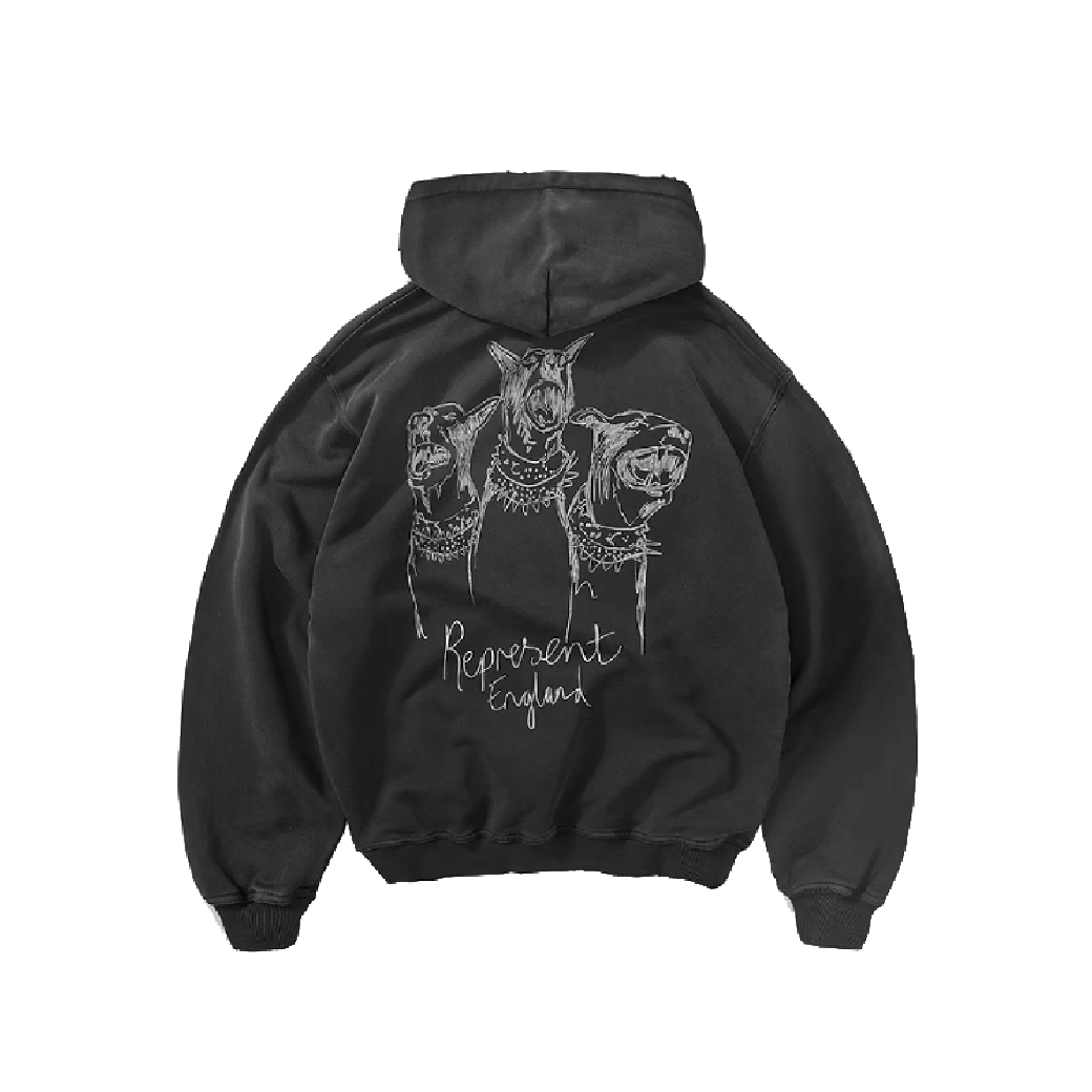 Represent Hand Drawn Thoroughbred Dogs Hoodie Aged Black