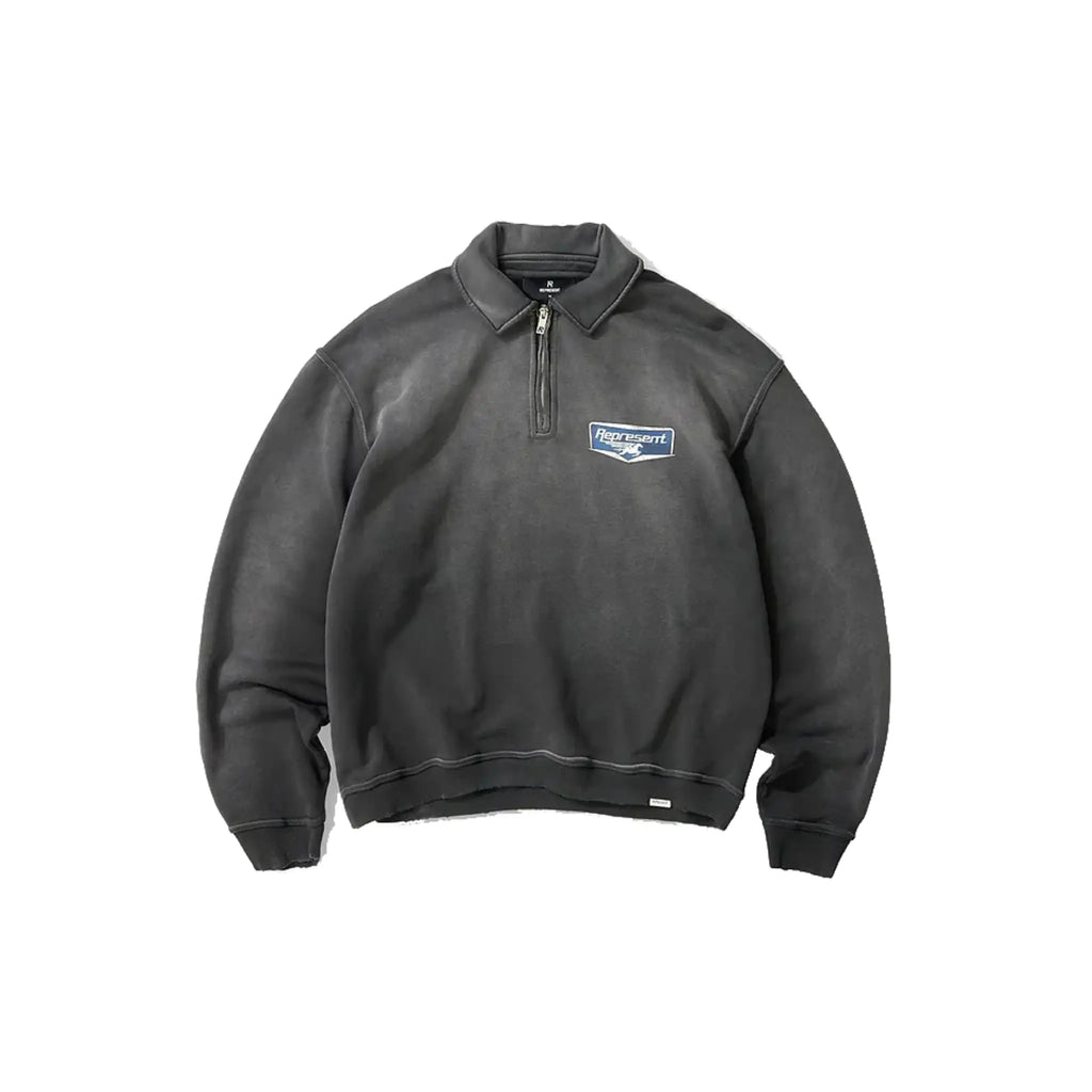 Represent Nothing Faster Quarter Zip Sweatshirt Stained Black