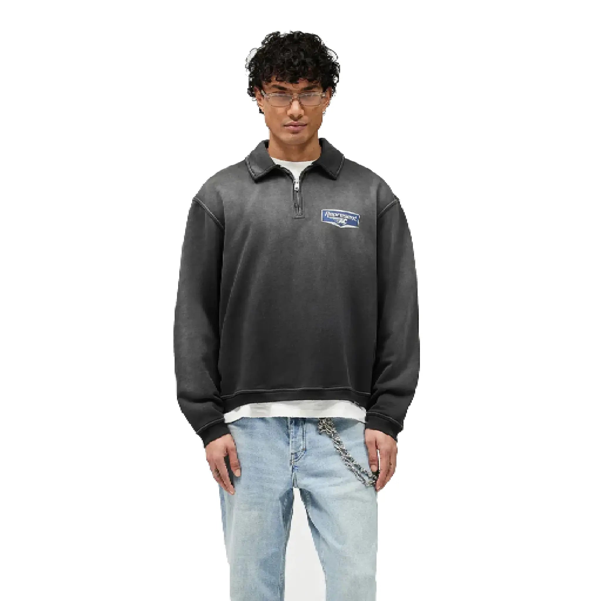 Represent Nothing Faster Quarter Zip Sweatshirt Stained Black
