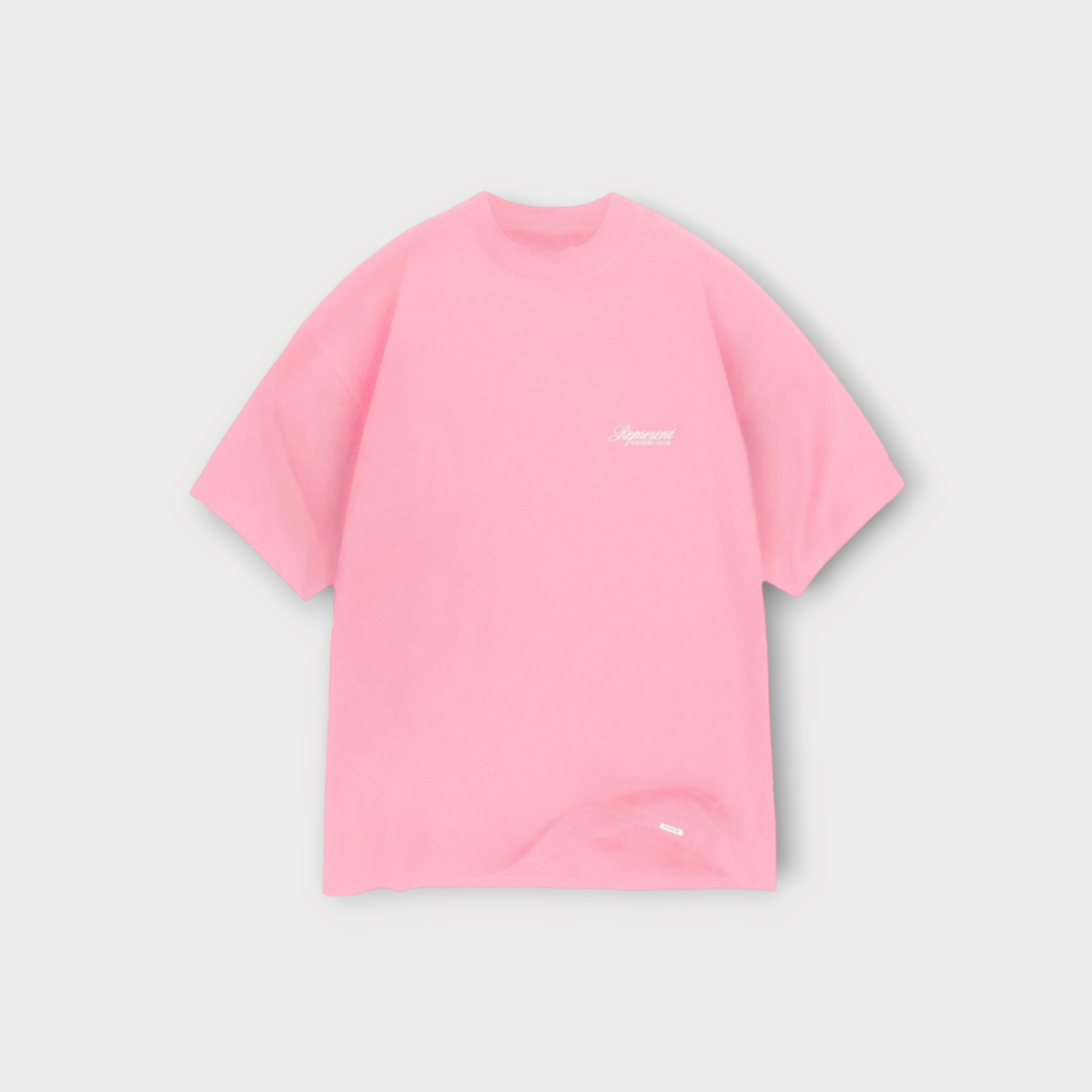 Drop Represent Owners Club script logo pink t-shirt with a relaxed fit and crew neckline