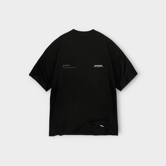 Drop Represent Patron Of The Club black cotton t-shirt with minimalist white graphic print on the chest