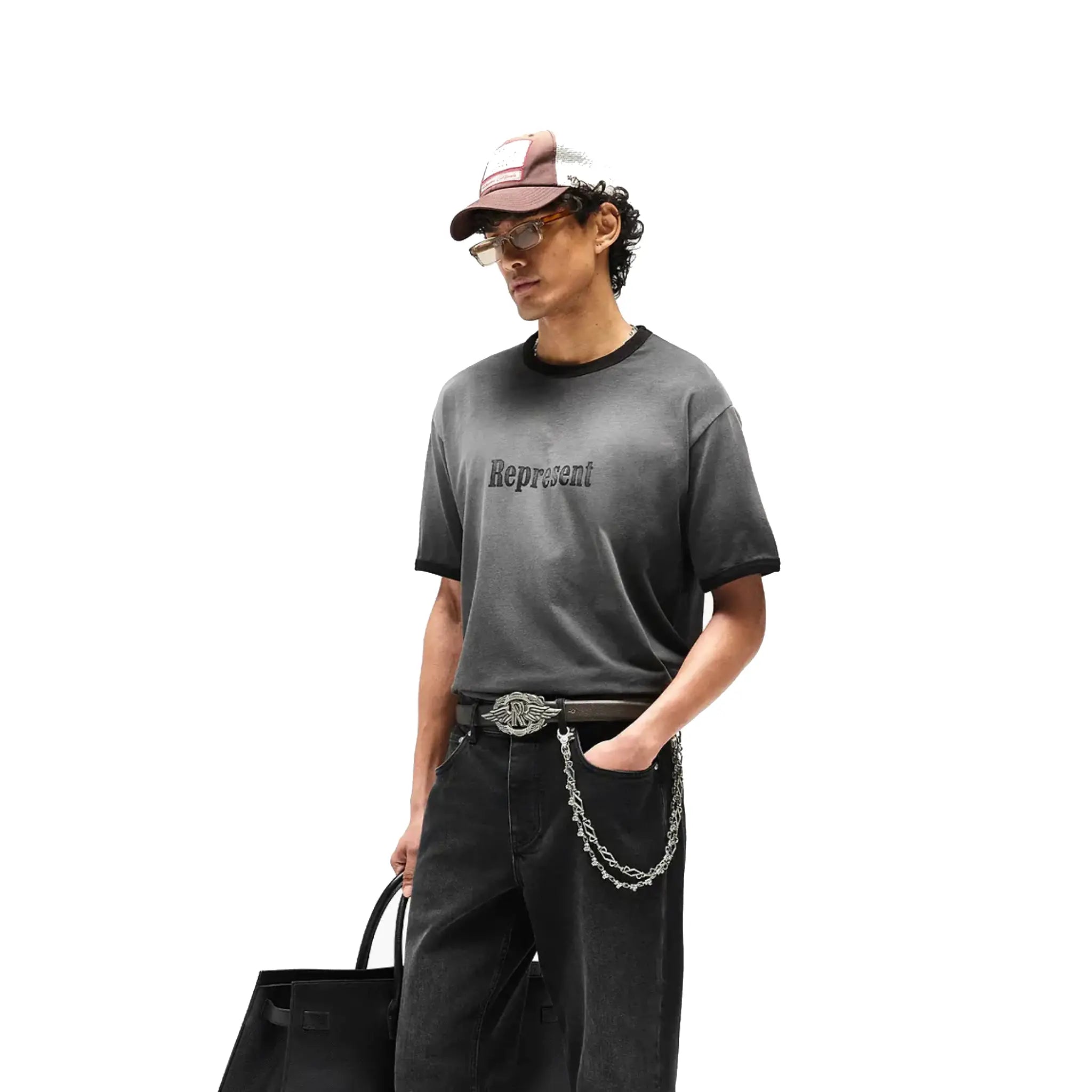 Represent Ringer T-Shirt Stained Black