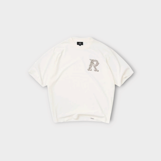 Drop Represent Western Initial T-Shirt in flat white cotton with a decorative R logo on the chest