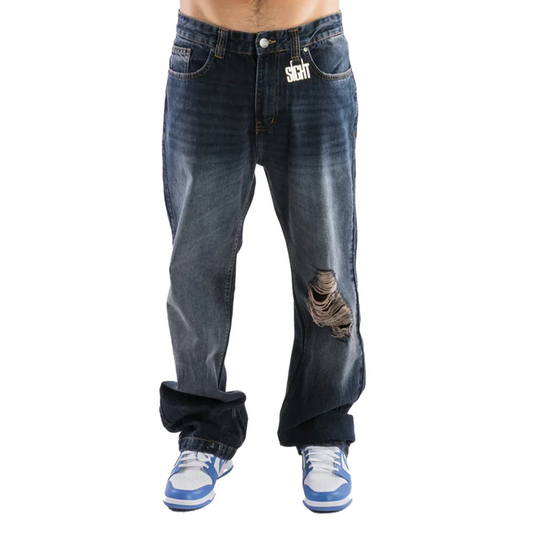 SIGHT Straight "Vintage Tear Navy" Men Jeans