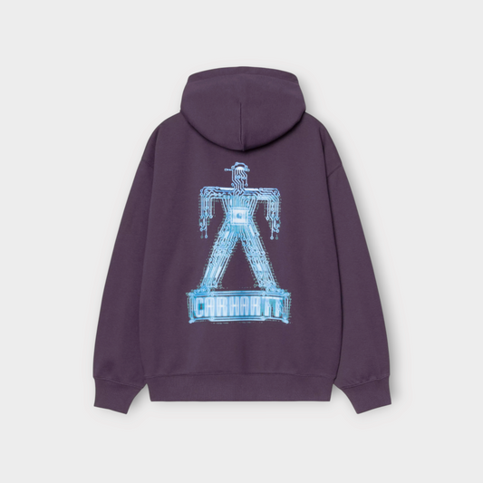 Drop Carhartt WIP hooded sweatshirt in dark purple with a blue circuit board graphic on the back