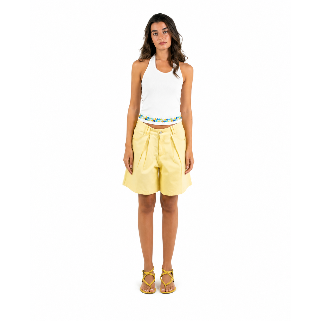 Tinfoil Butterfly Panel Jorts in Butter