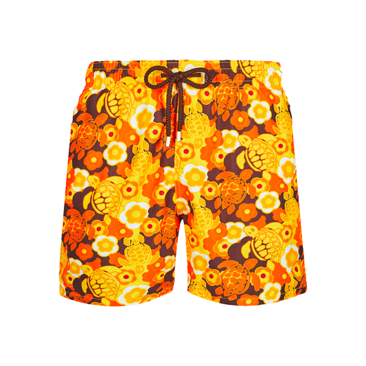 Vilebrequin Moorea Floral And Turtle-print Swim Shorts In Yellow