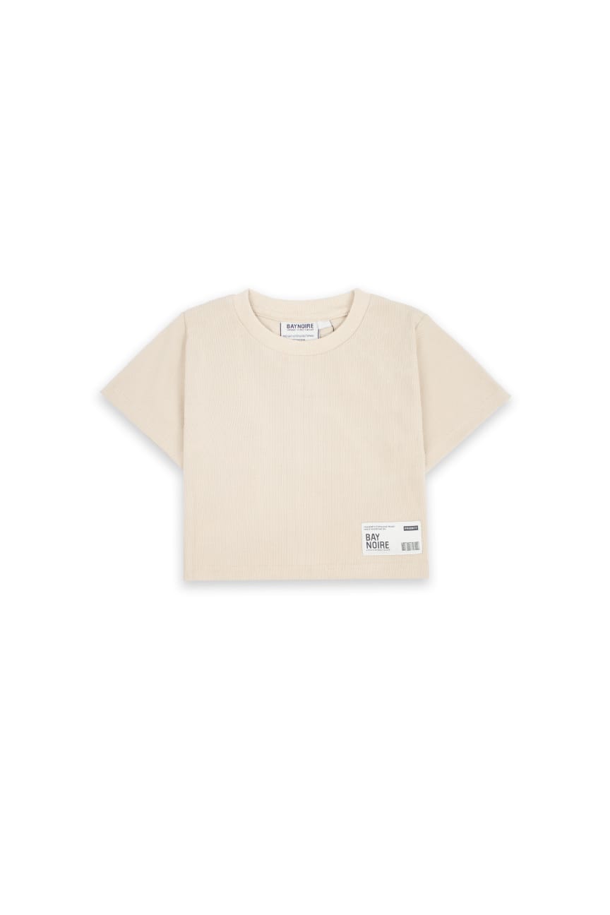 BAYNOIRE Beige Ribbed Cropped T-Shirt