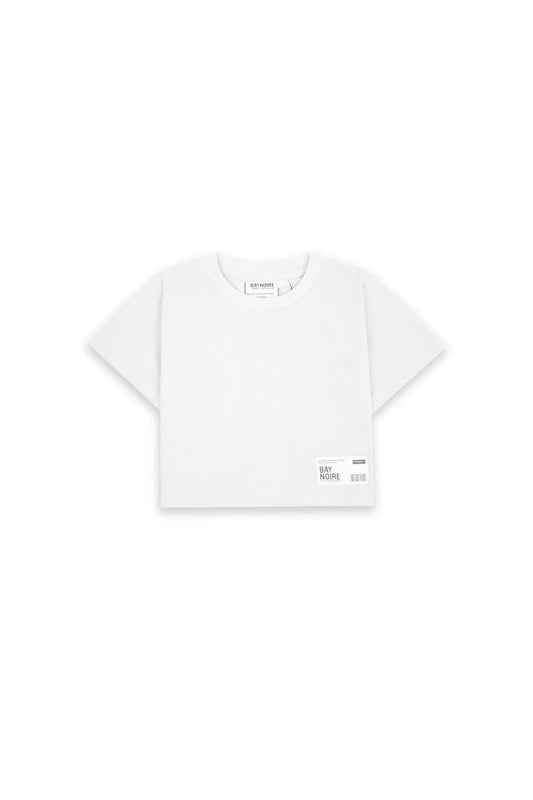 BAYNOIRE White Ribbed Cropped T-Shirt