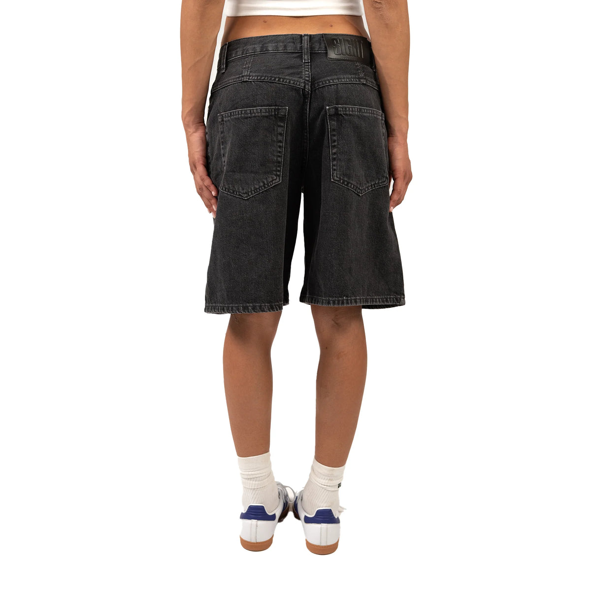 SIGHT Long Women Black Denim Short
