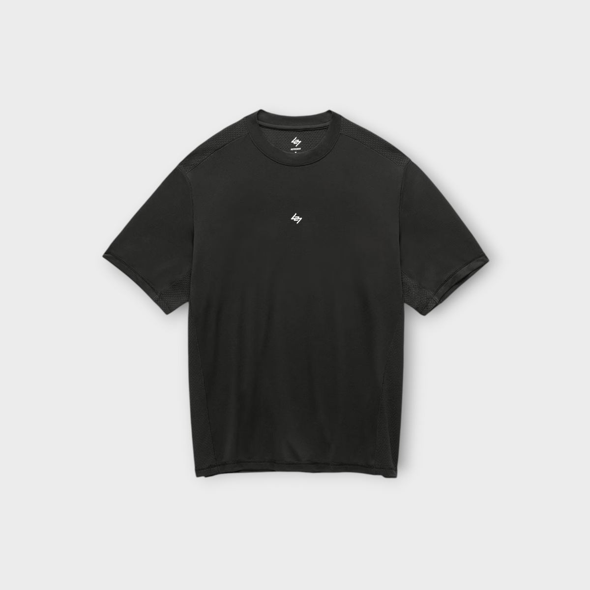 Drop 247 FW26 Numbers T-shirt in jet black with small white logo on chest and mesh side panels