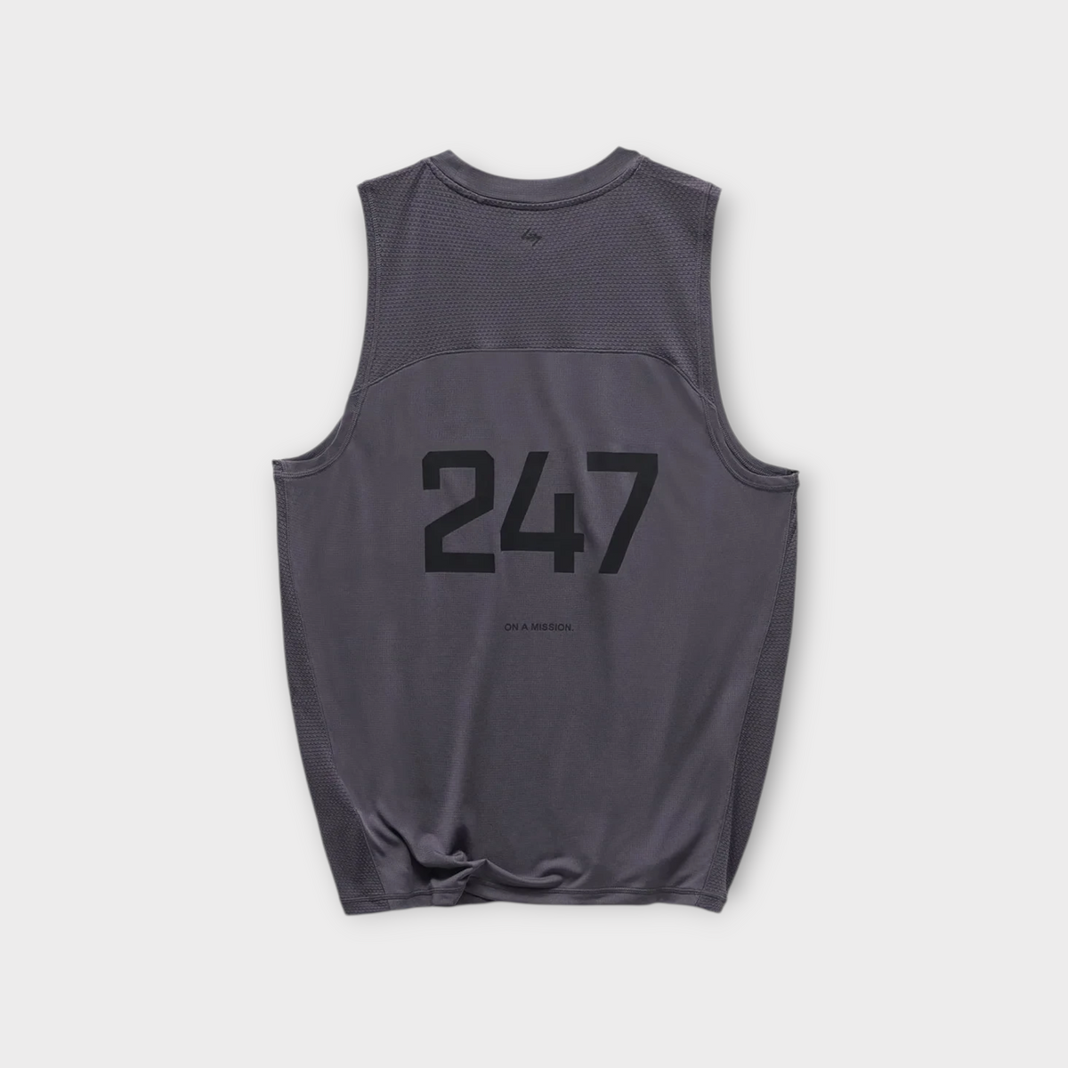 Drop 247 FW26 Numbers Vest in graphene grey featuring a mesh back panel and bold black 247 branding on the front.