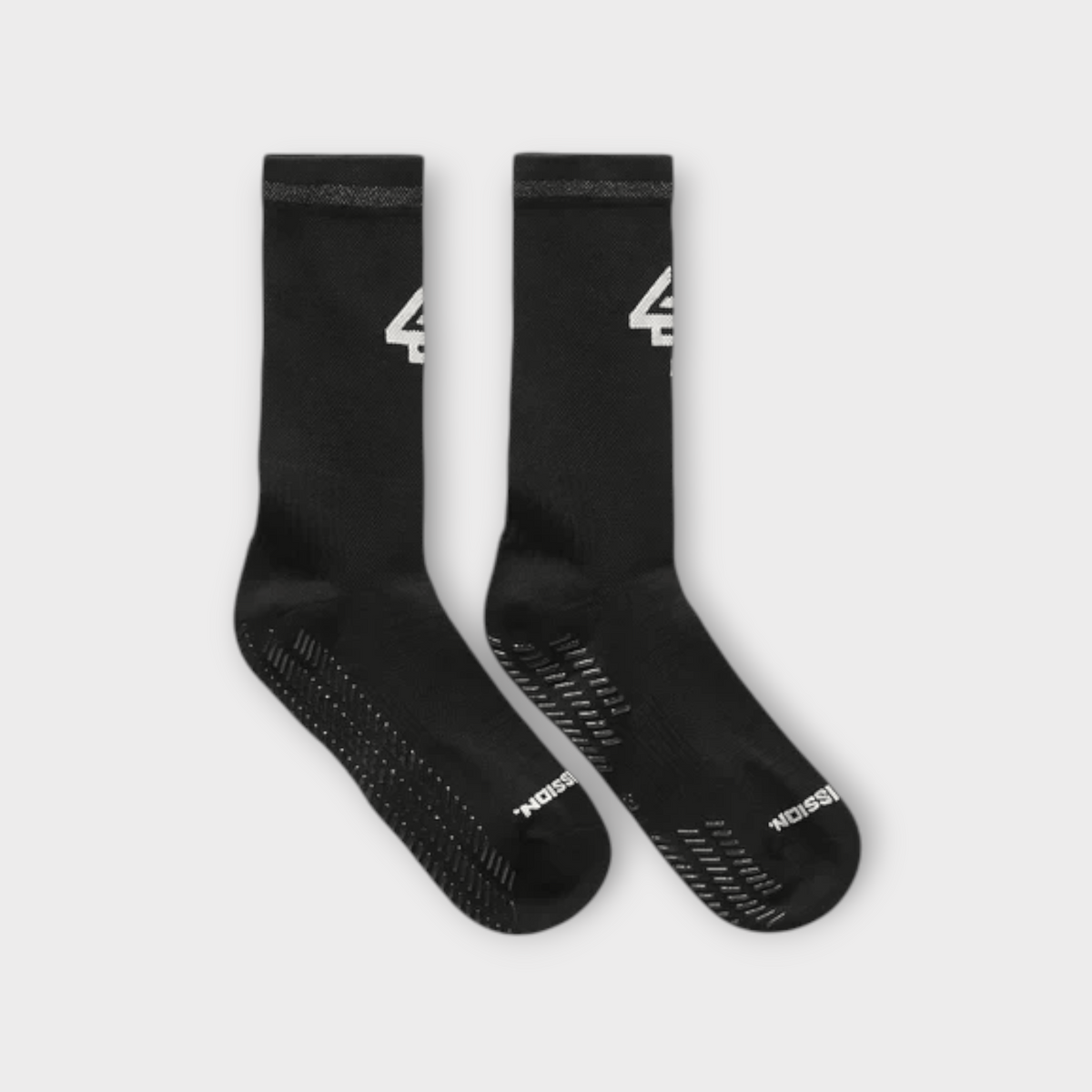 Drop 247 Reflex Run socks in jet black with white logo branding and grip soles for performance running