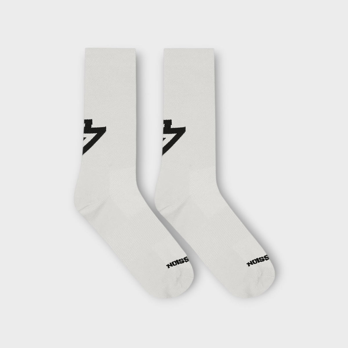 Drop 247 Reflex Run crew socks in flat white with black logo detailing on the side and toe