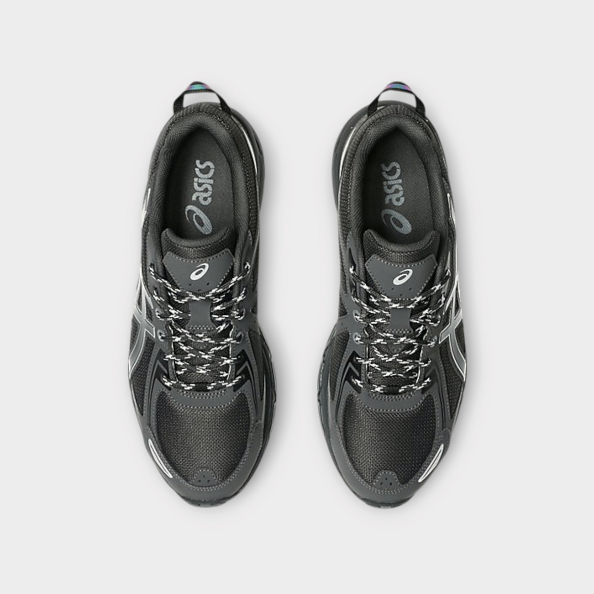 Drop Asics GEL-Venture 6 trail running shoes in graphite grey and pure silver with mesh upper and patterned laces