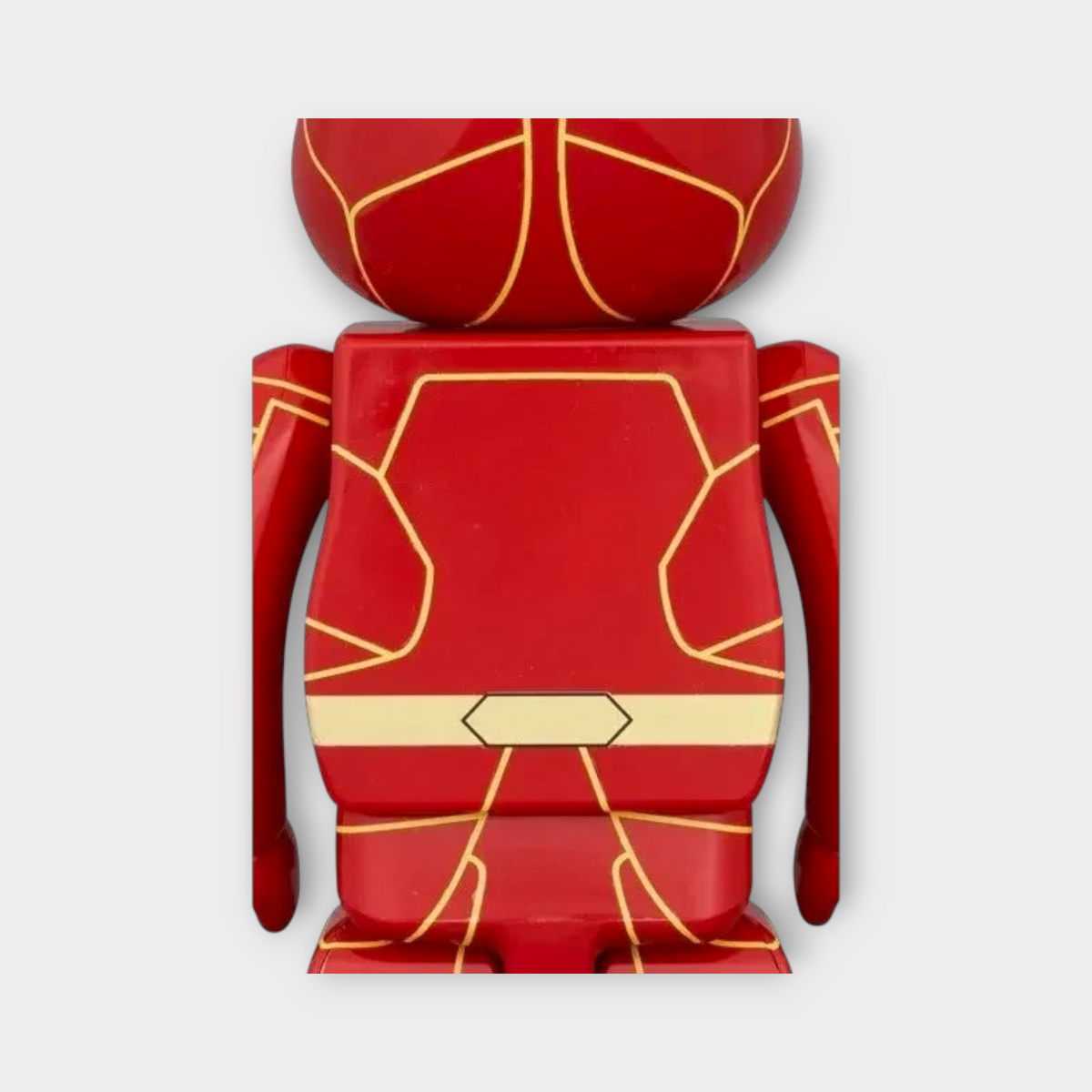 Drop Bearbrick 400% The Flash collectible figure featuring a glossy red finish with gold lightning bolt detailing.