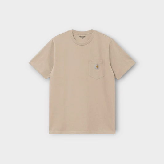 Drop Carhartt WIP short sleeve pocket t-shirt in wall beige cotton with a chest pocket and logo patch