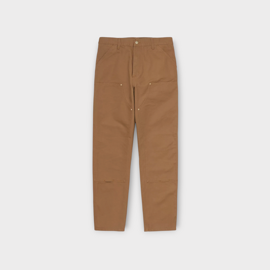 Drop CARHARTT WIP Double Knee Pant in Hamilton Brown rinsed canvas with reinforced leg panels