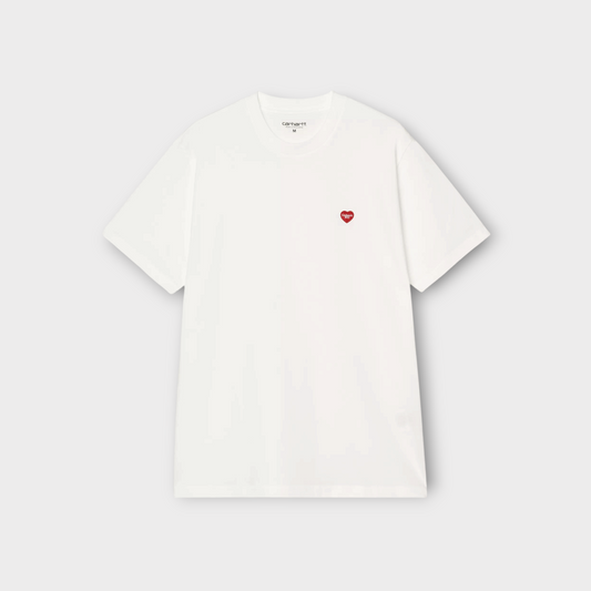 Drop Carhartt WIP white short sleeve t-shirt with a small red heart logo embroidered on the chest