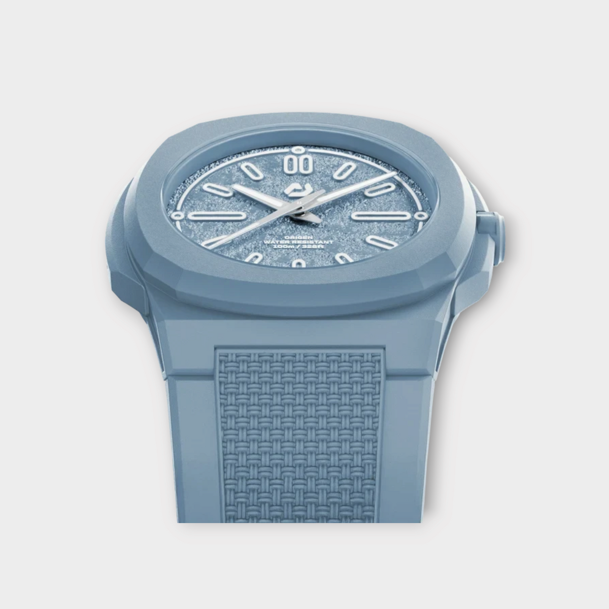Drop Nuncier Blue Wave Summer Edition watch featuring a textured light blue dial and matching silicone strap