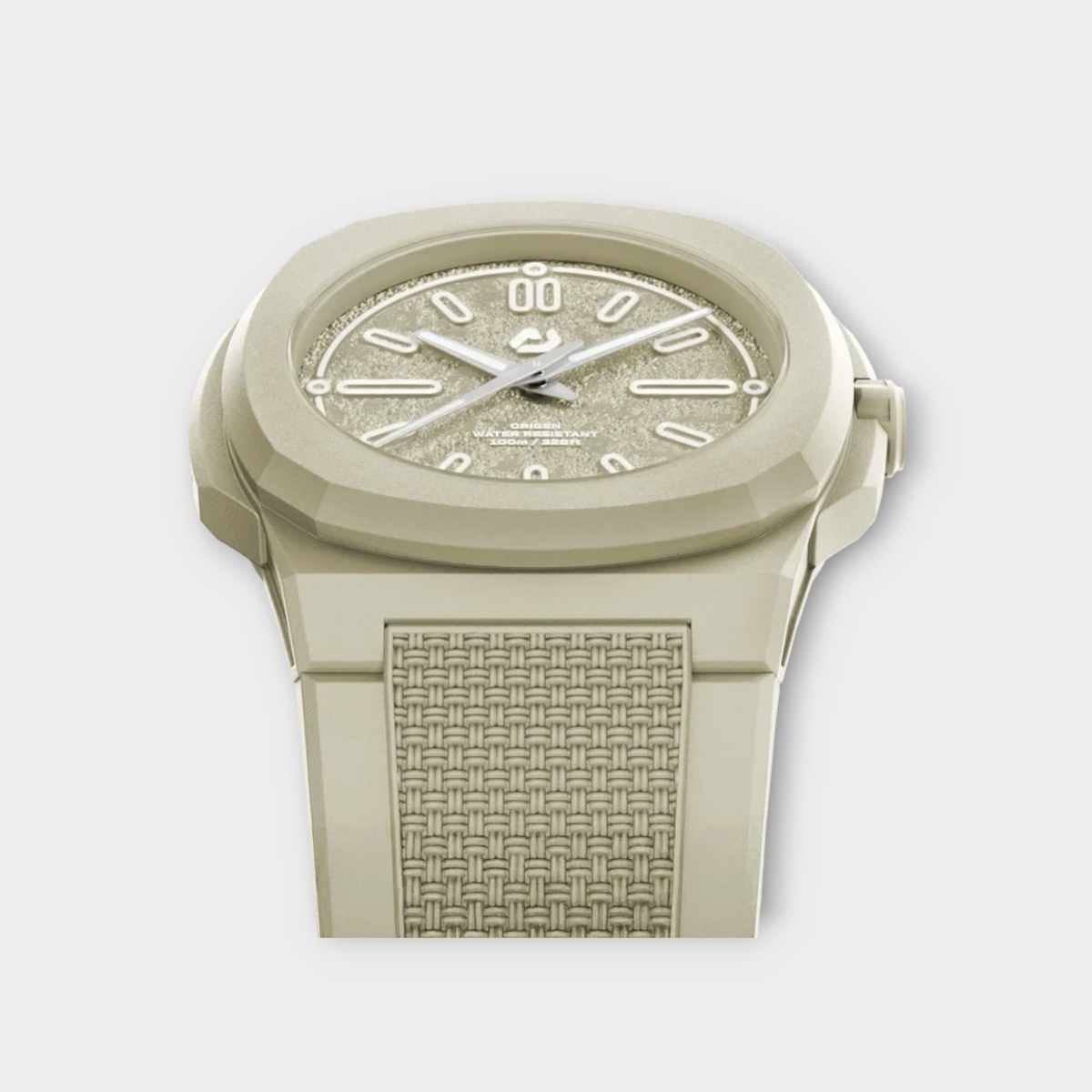 Drop Nuncier Sand Beach Summer Edition watch with a textured beige dial and matching woven-style strap