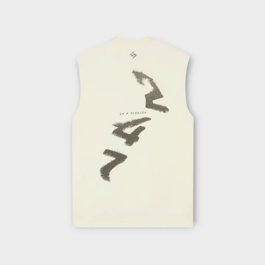 Drop Represent 247 Motion oversized tank top in flat white with black graphic print on the back