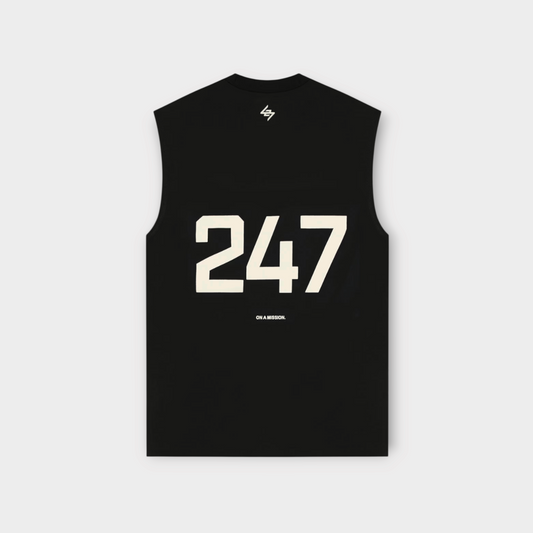 Drop Represent 247 oversized tank top in jet black with white graphic print on the back