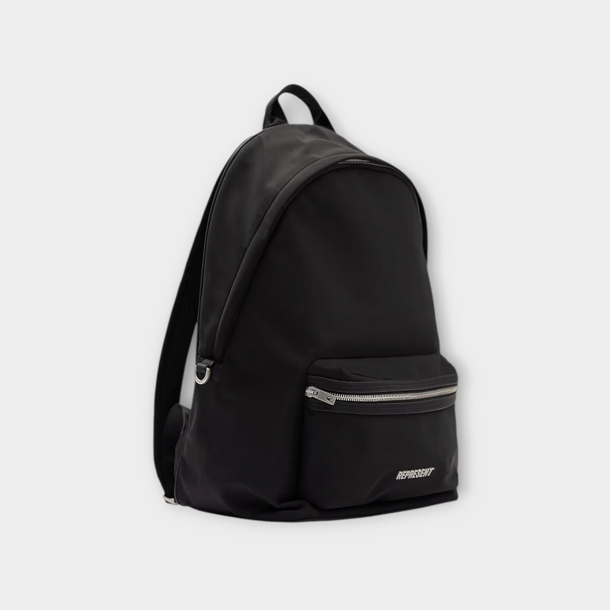 Drop Represent black nylon backpack with front zip pocket and branded logo detail