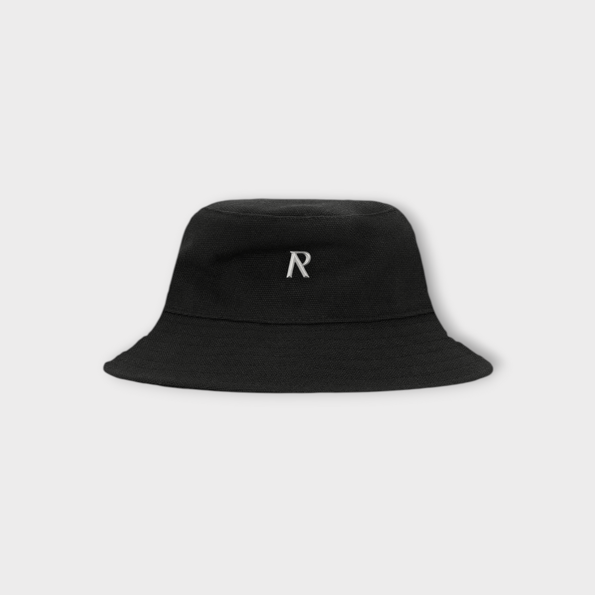 Drop Represent Initial bucket hat in jet black cotton with a white embroidered R logo on the front