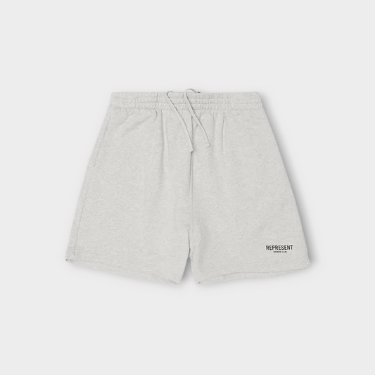 Drop Represent Owners Club ash grey cotton jersey shorts with an elasticated drawstring waist and logo branding