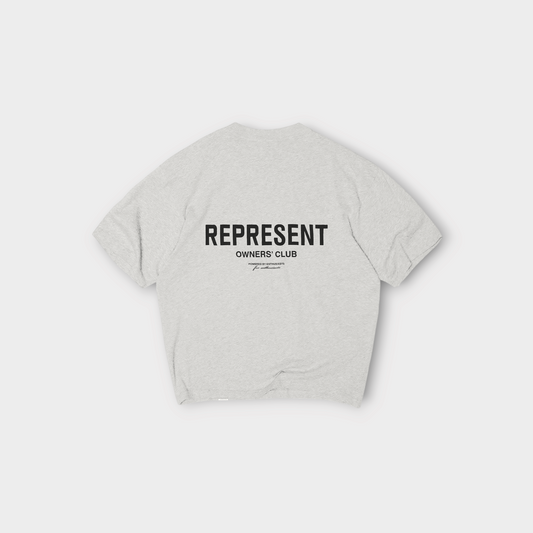 Drop Represent Owners Club t-shirt in ash grey with black graphic print on the back